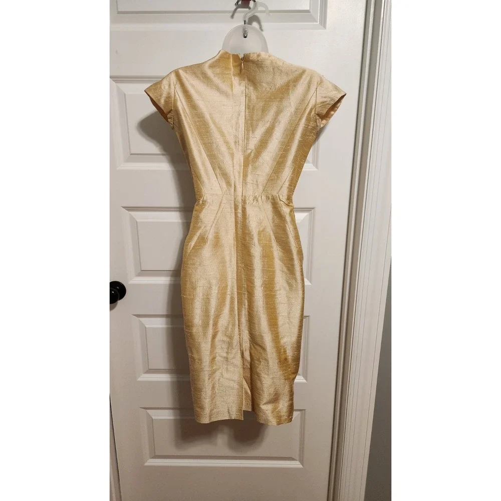 DONNA MORGAN Vintage 90s 100% Silk Gold Champagne Sheath Dress Size 4 Small